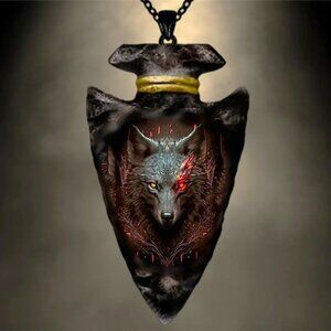 Wolf Head Arrowhead Necklace native indian pendant Gothic Edgy emo punk Chain